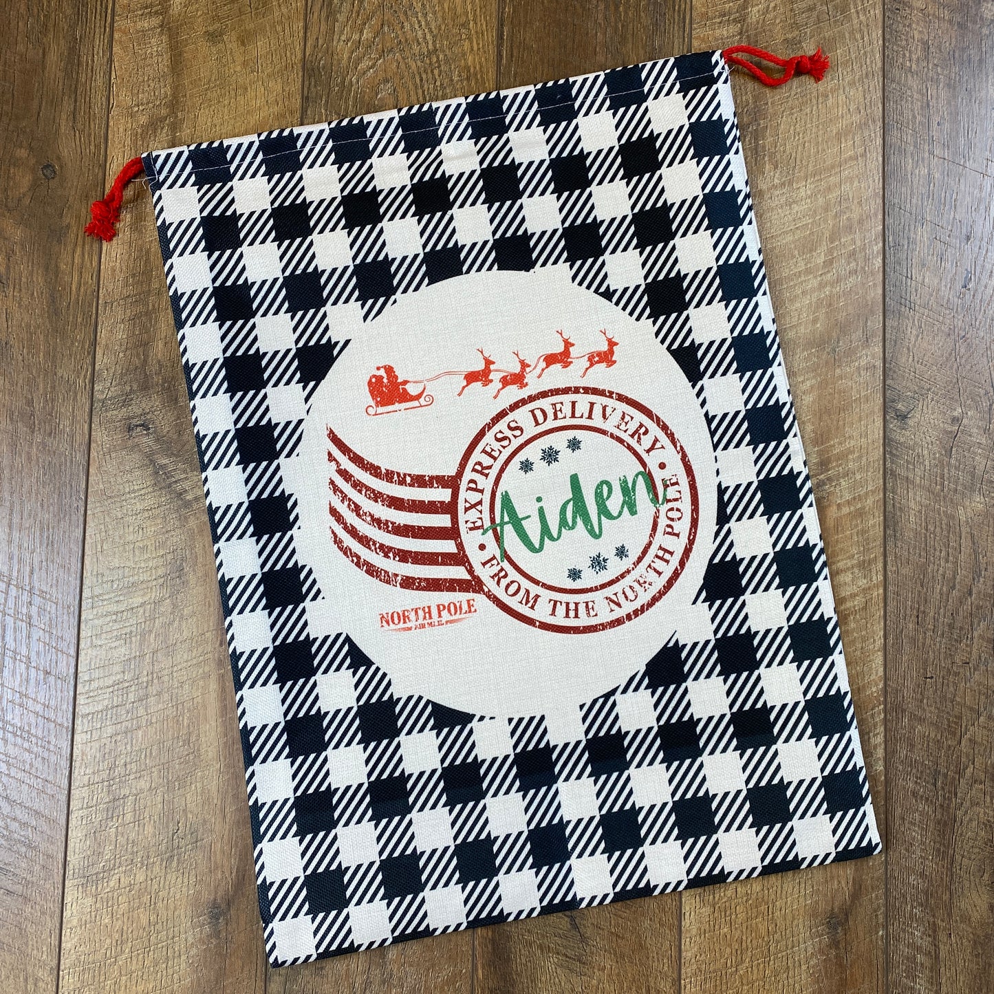 Santa Sack | Black & White Buffalo Plaid