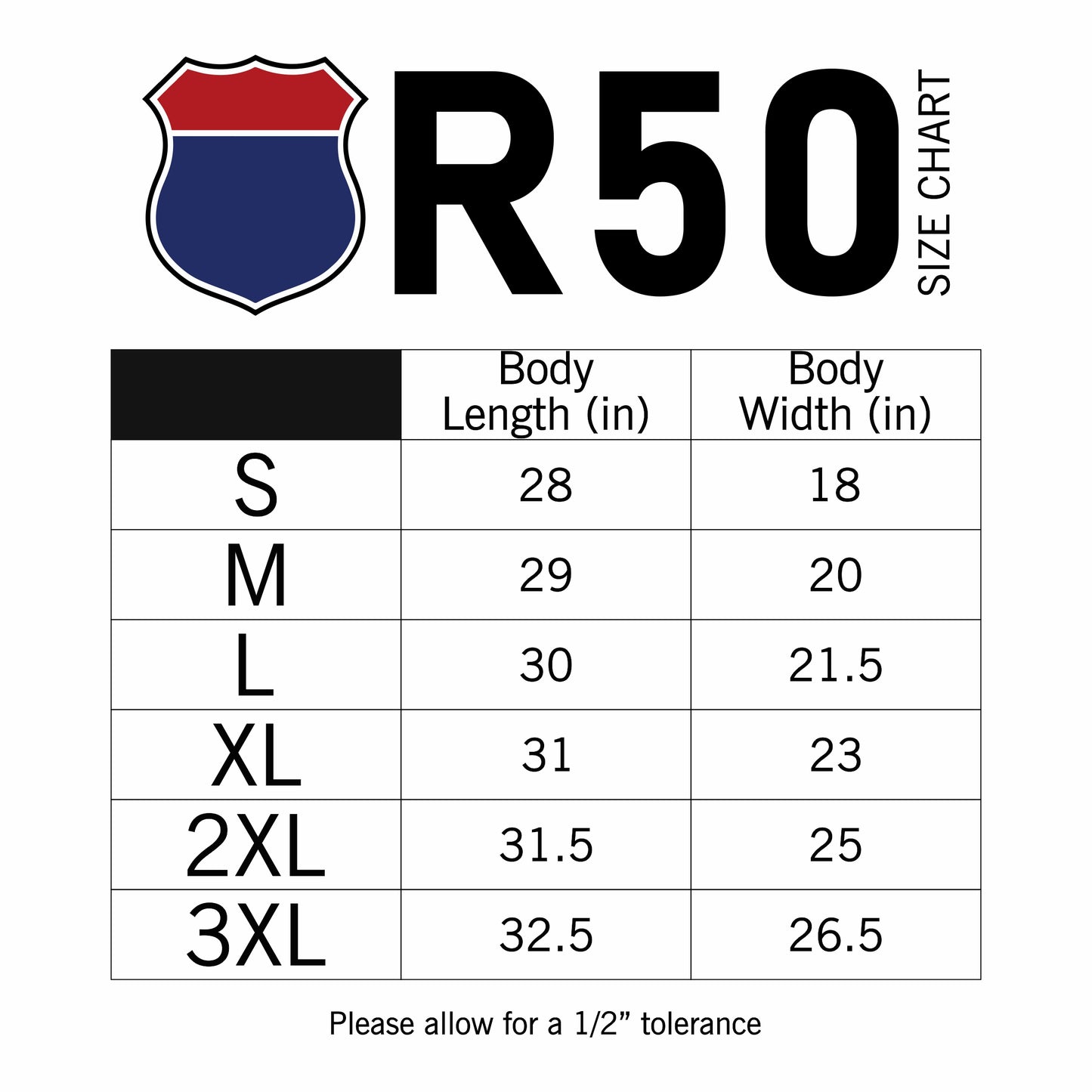 size chart for unisex t-shirt